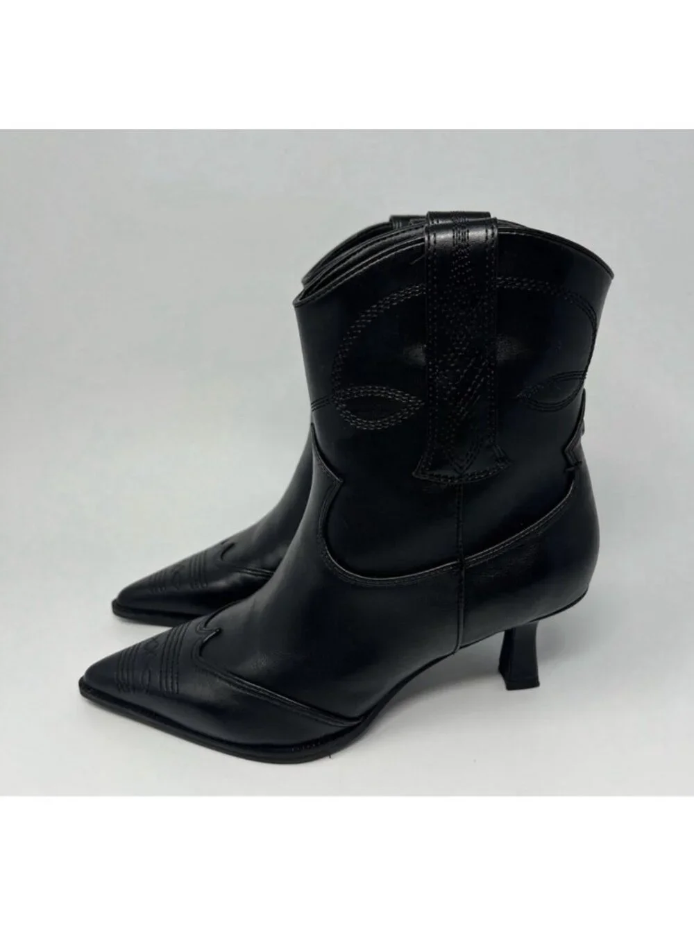 Circus NY Sam Edelman Yolanda Black Leather Western Ankle Boots Women 8.5